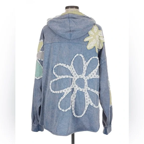 Oli & Hali Floral Patchwork Hoodie Mineral Wash Jacket size XL Blue - Picture 5 of 15